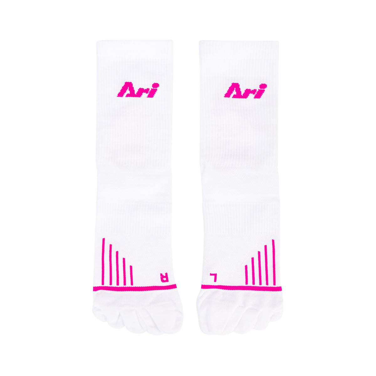 Ari Adept Dynamic Five Fingers Qtr Running Socks White Pink White