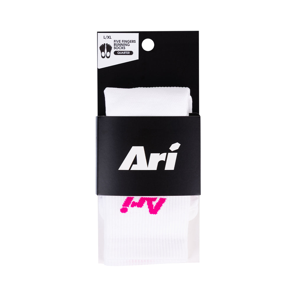 Ari Adept Dynamic Five Fingers Qtr Running Socks White Pink White