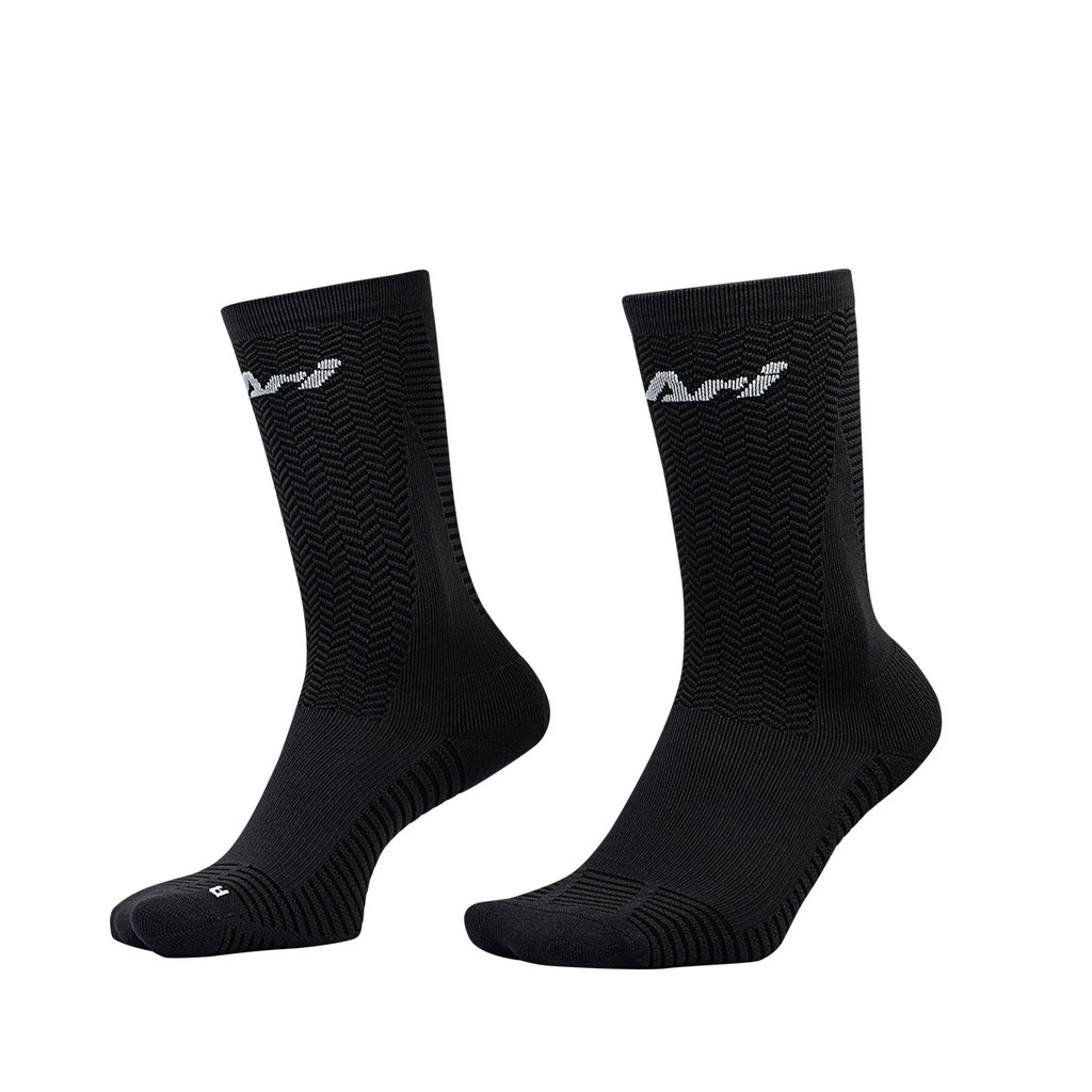 Ari Adept Terry Running Crew Socks Black White Black