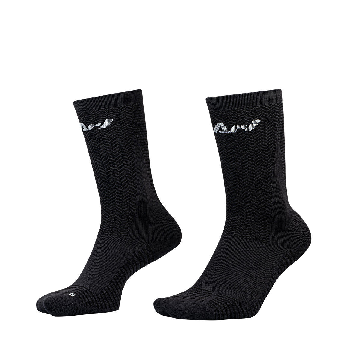 Ari Adept Terry Running Crew Socks Black White Black