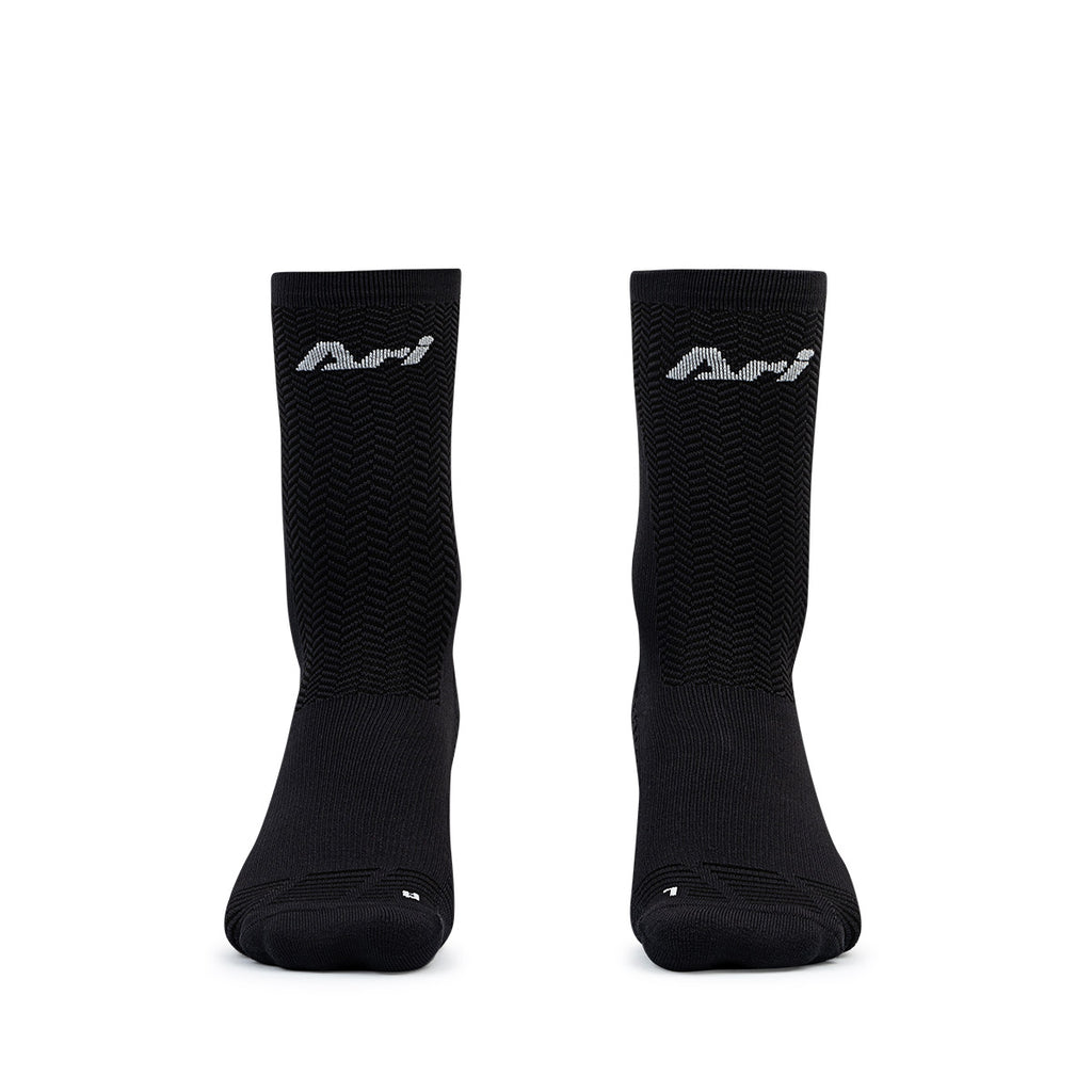 Ari Adept Terry Running Crew Socks Black White Black