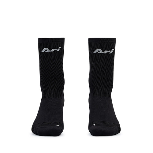 Ari Adept Terry Running Crew Socks Black White Black