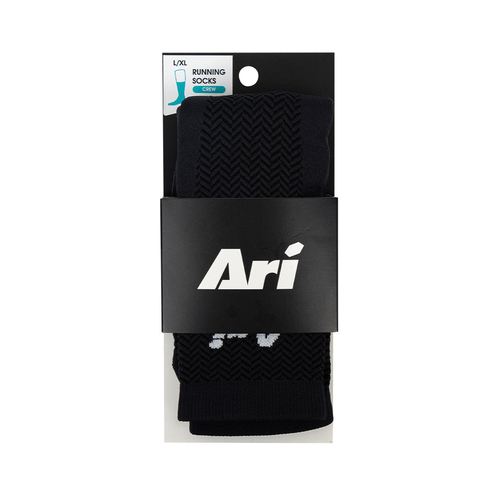 Ari Adept Terry Running Crew Socks Black White Black