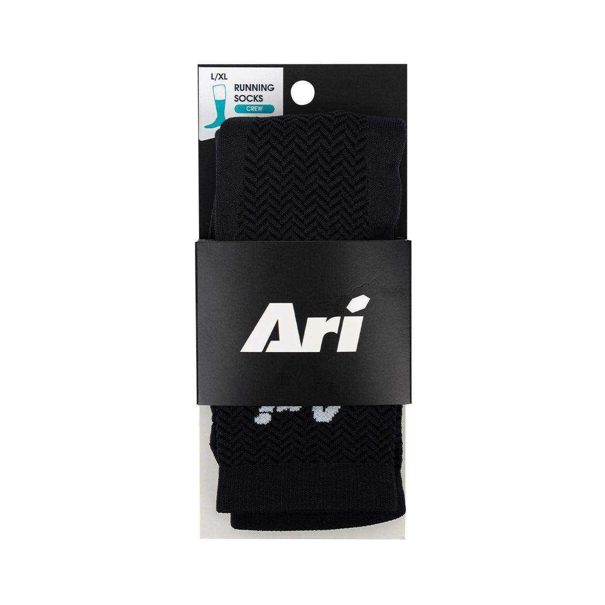 Ari Adept Terry Running Crew Socks Black White Black