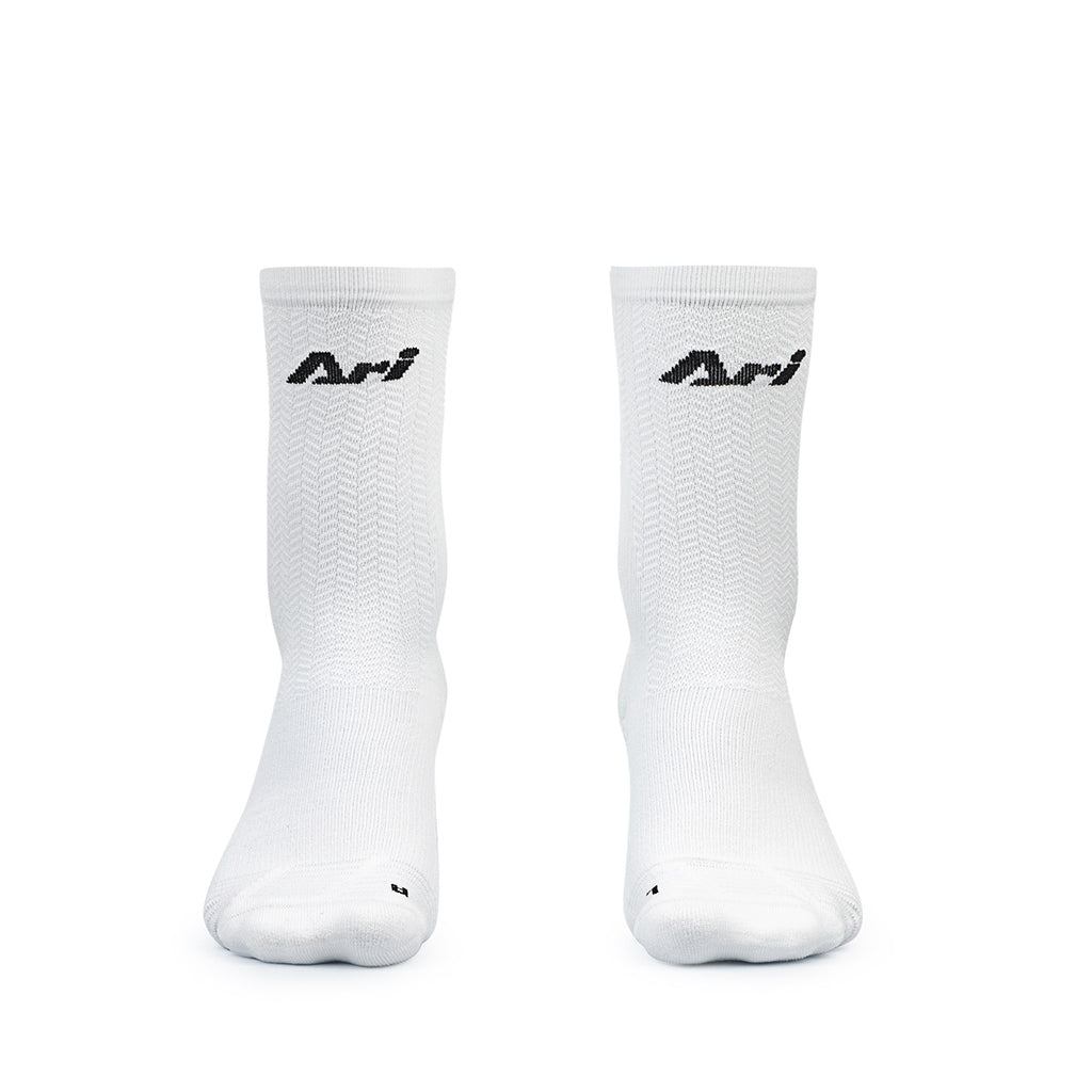 Ari Adept Terry Running Crew Socks White Black White