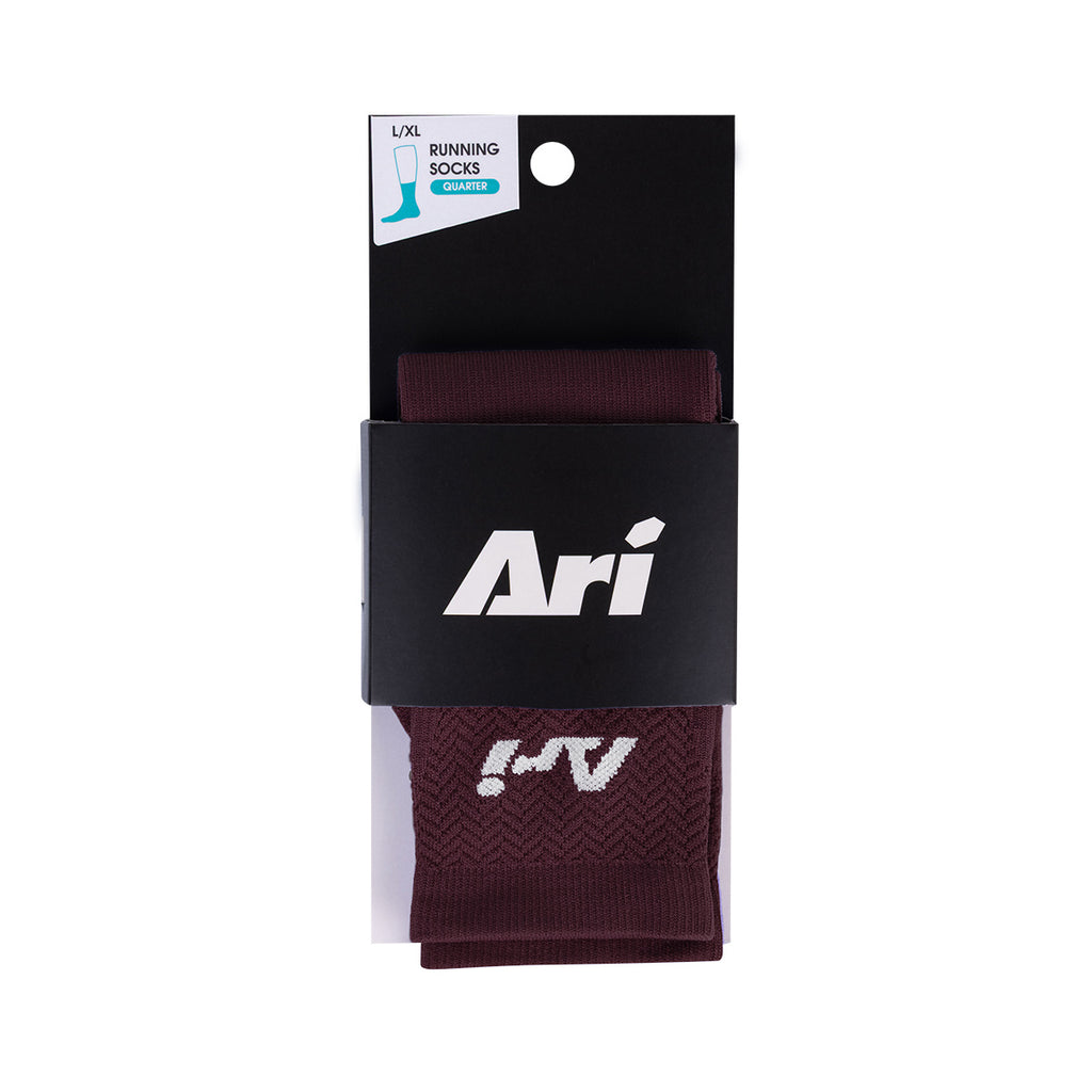 Ari Adept Terry Running Qtr Socks Maroon White Maroon