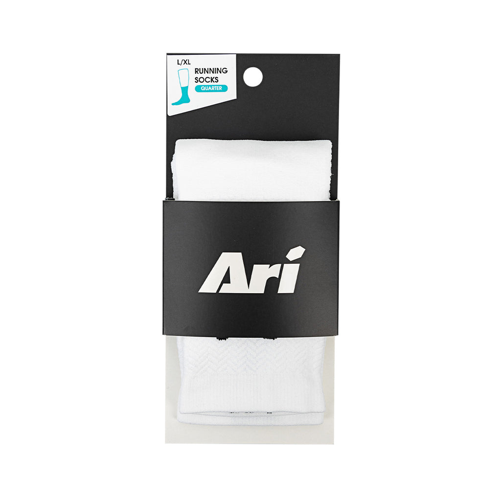 Ari Adept Terry Running Qtr Socks White Black White