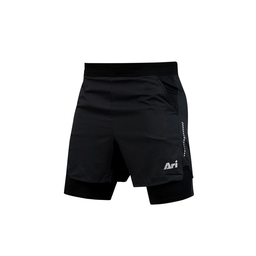 Ari Men Breathe 2in1 V3 Running Shorts 3 Inches Black Black Silver