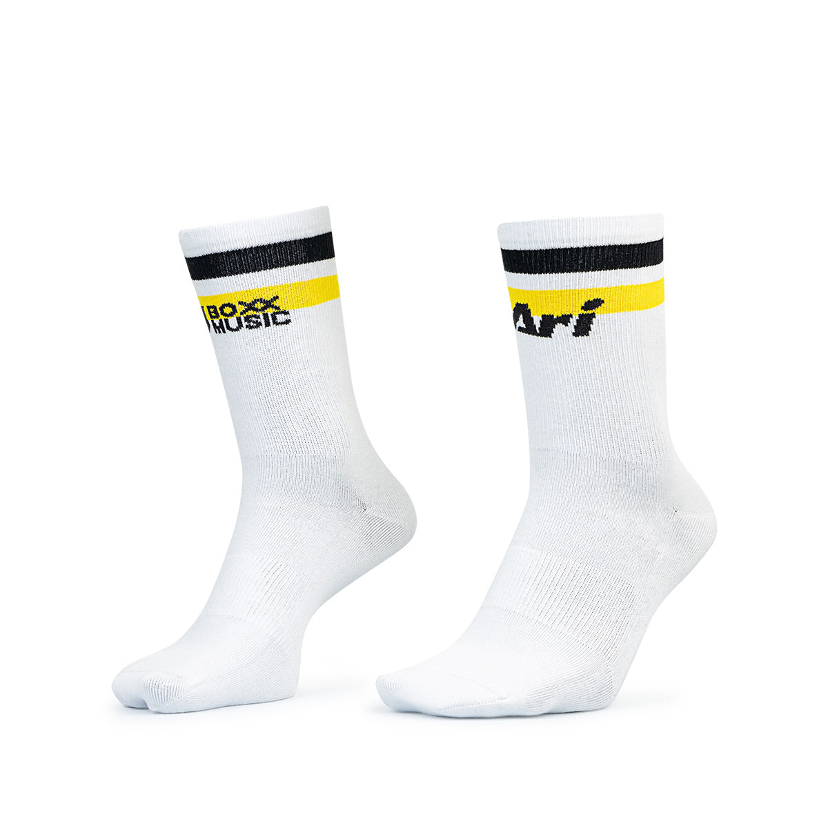 ARI X BOXX MUSIC 2026 CREW SOCKS - WHITE/YELLOW/BLACK