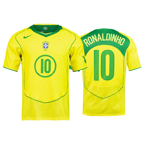 NIKE BRAZIL 2004 RE ISSUE JERSEY (RONALDINHO#10) - OPTI YELLOW/APPLE GREEN/APPLE GREEN