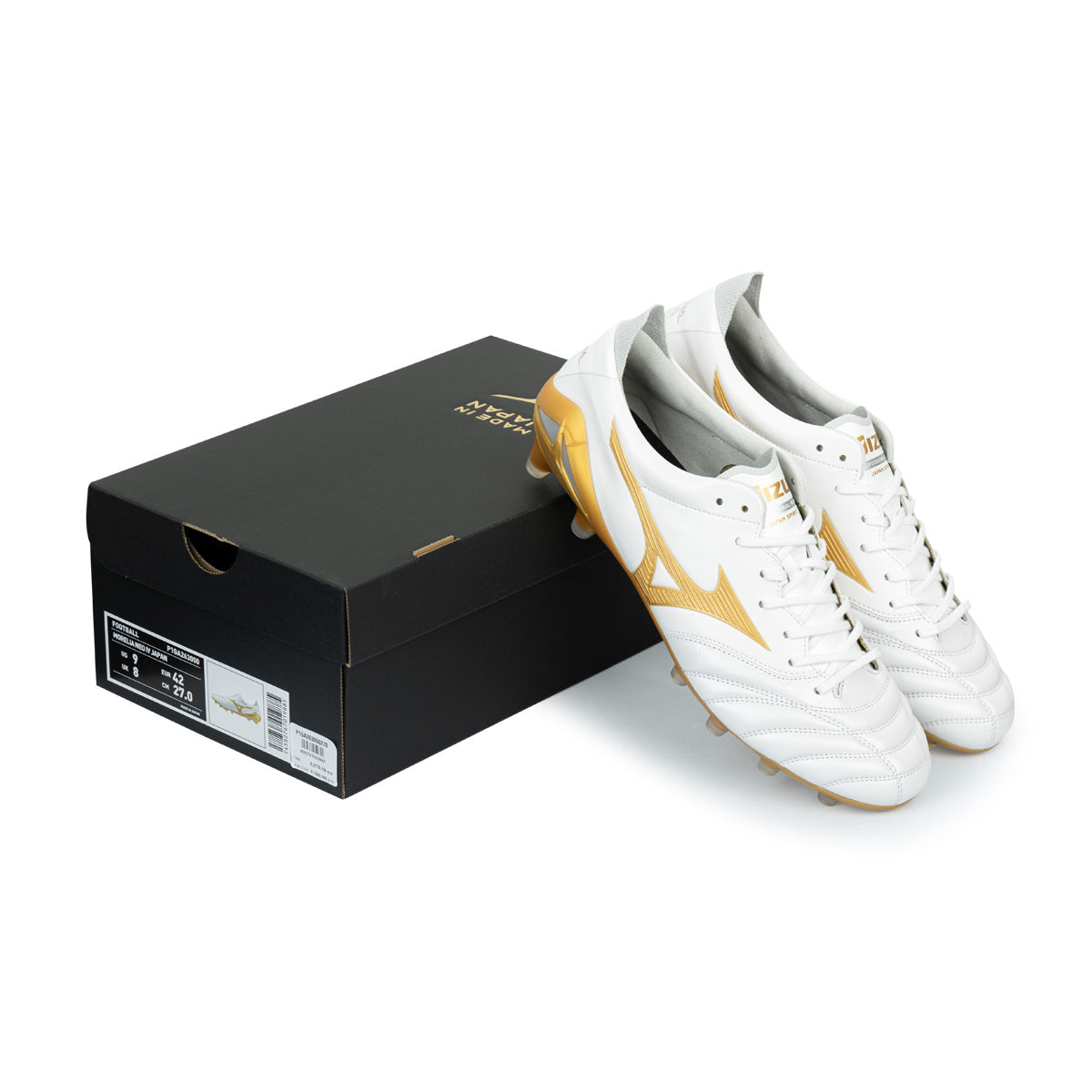 MIZUNO MORELIA NEO IV JAPAN FG - WHITE/MP GOLD/COOL GRAY 3C