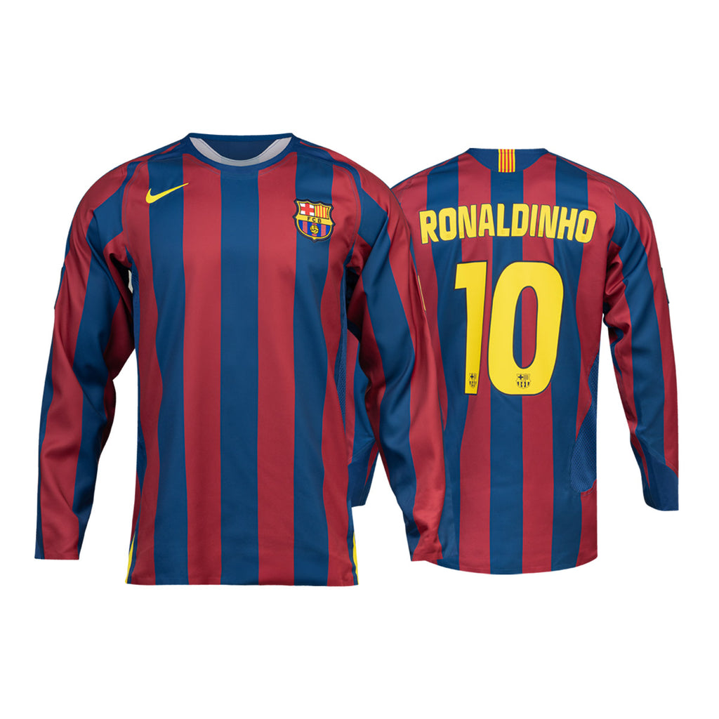 NIKE BARCELONA 2005/2006 RE ISSUE LONG SLEEVE JERSEY (RONALDINHO#10) - GYM BLUE/DESERT MAROON/TOUR YELLOW
