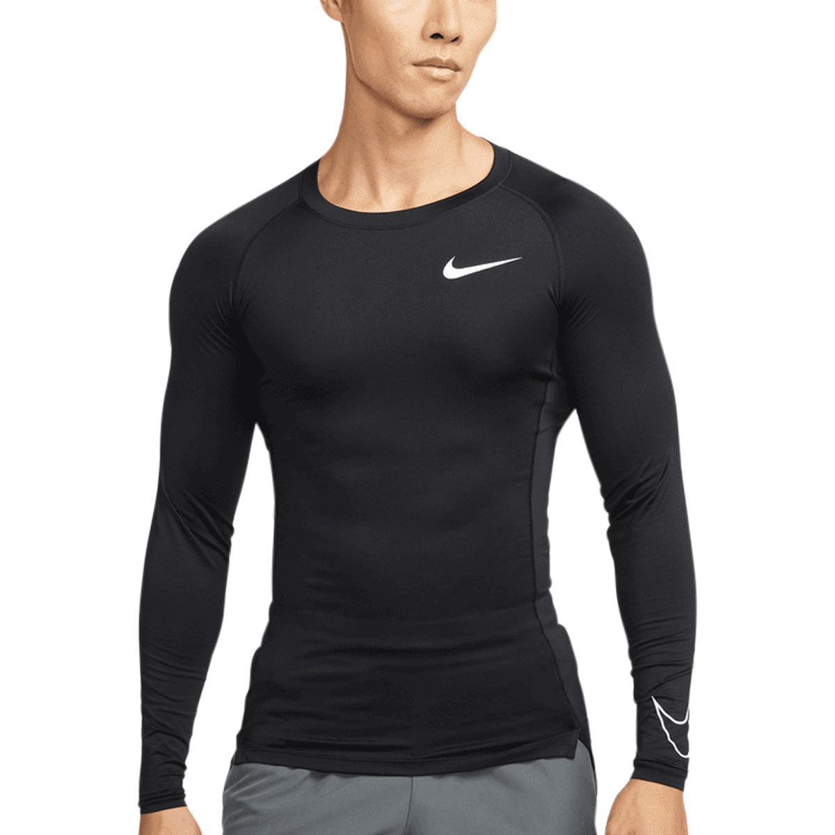 NIKE PRO DRI FIT TIGHT TOP LONG SLEEVE - BLACK/WHITE