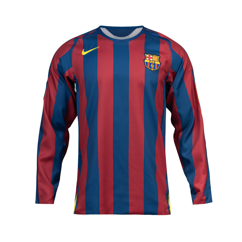 NIKE BARCELONA 2005/2006 RE ISSUE LONG SLEEVE JERSEY (RONALDINHO#10) - GYM BLUE/DESERT MAROON/TOUR YELLOW