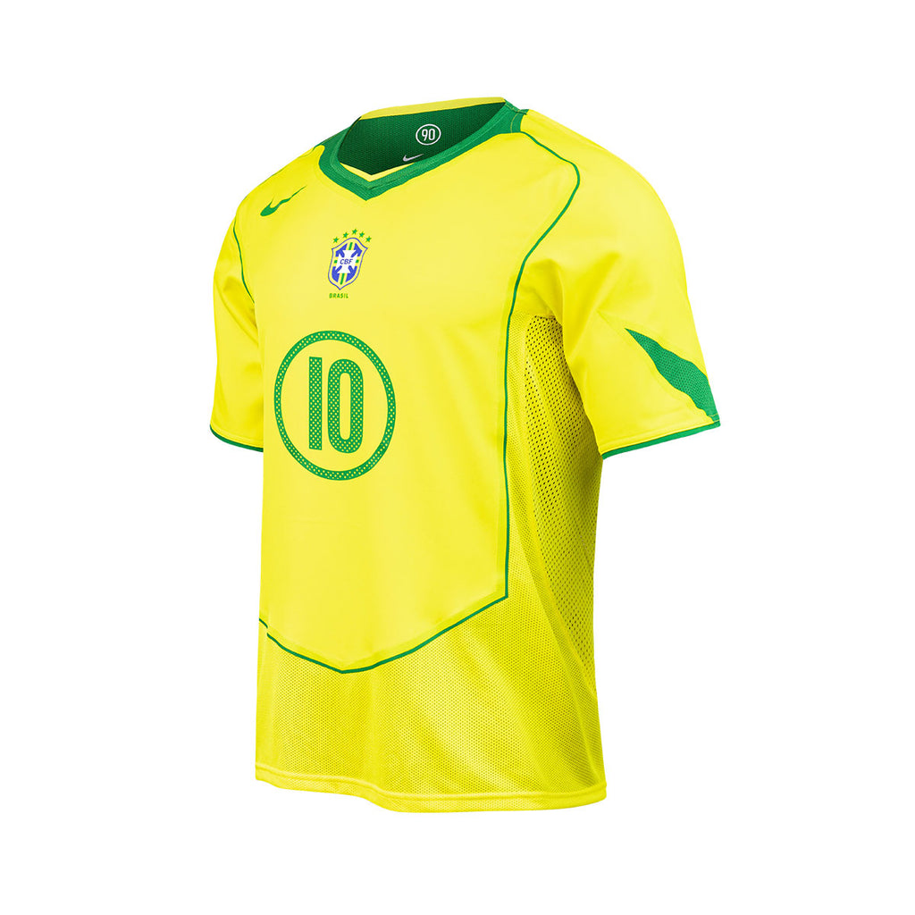 NIKE BRAZIL 2004 RE ISSUE JERSEY (RONALDINHO#10) - OPTI YELLOW/APPLE GREEN/APPLE GREEN