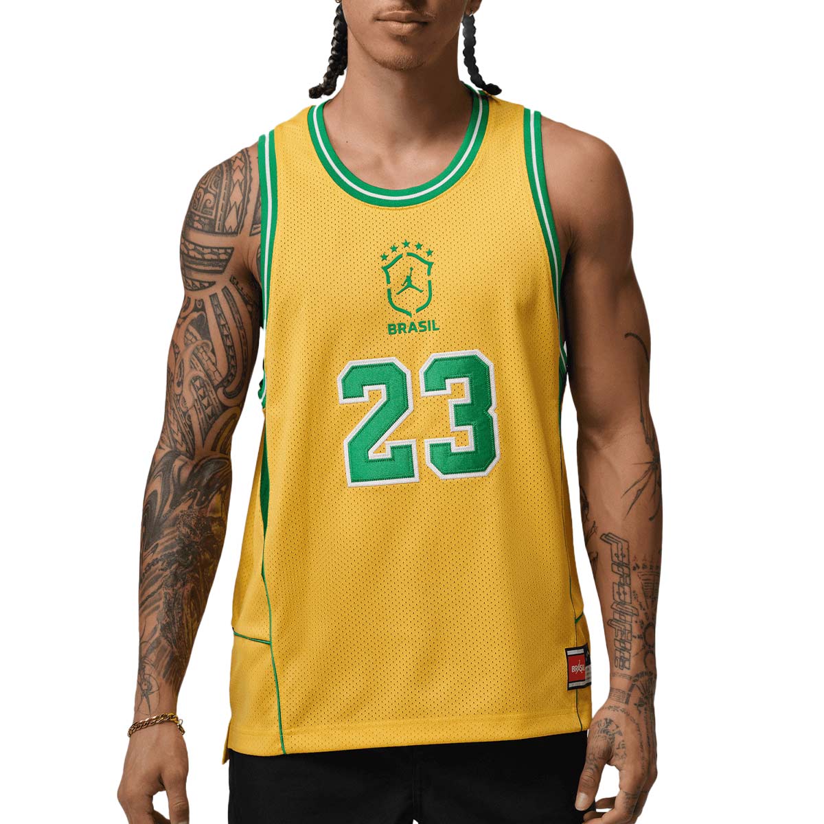 NIKE BRAZIL JORDAN P6 ESSENTIALS MESH JERSEY - VARSITY MAIZE/LUCKY GREEN