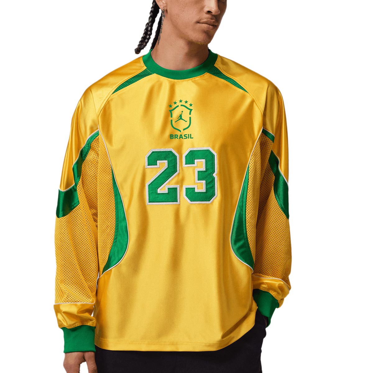 NIKE BRAZIL JORDAN P6 GOALIE LONG SLEEVE TOP - VARSITY MAIZE/LUCKY GREEN