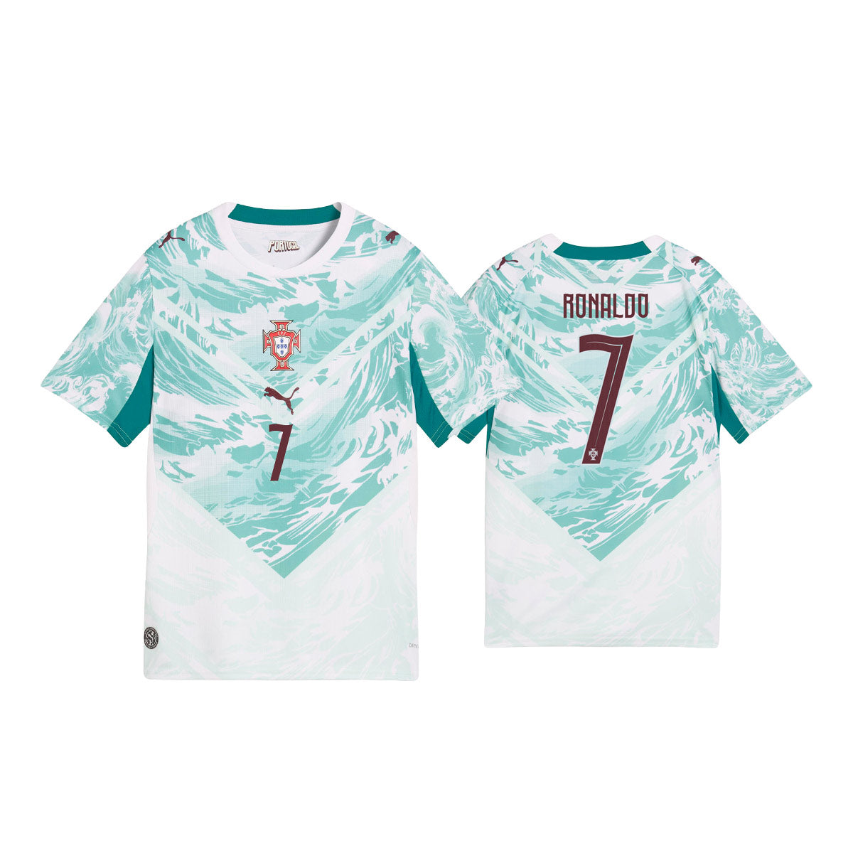 PUMA PORTUGAL 2026 AWAY KIDS JERSEY RONALDO#7 - PUMA WHITE/GREEN LAGOON