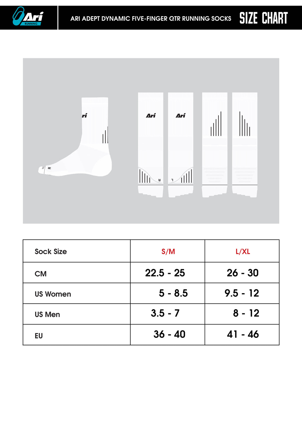 ARI ADEPT DYNAMIC FIVE FINGERS QTR RUNNING SOCKS - WHITE/PINK/WHITE