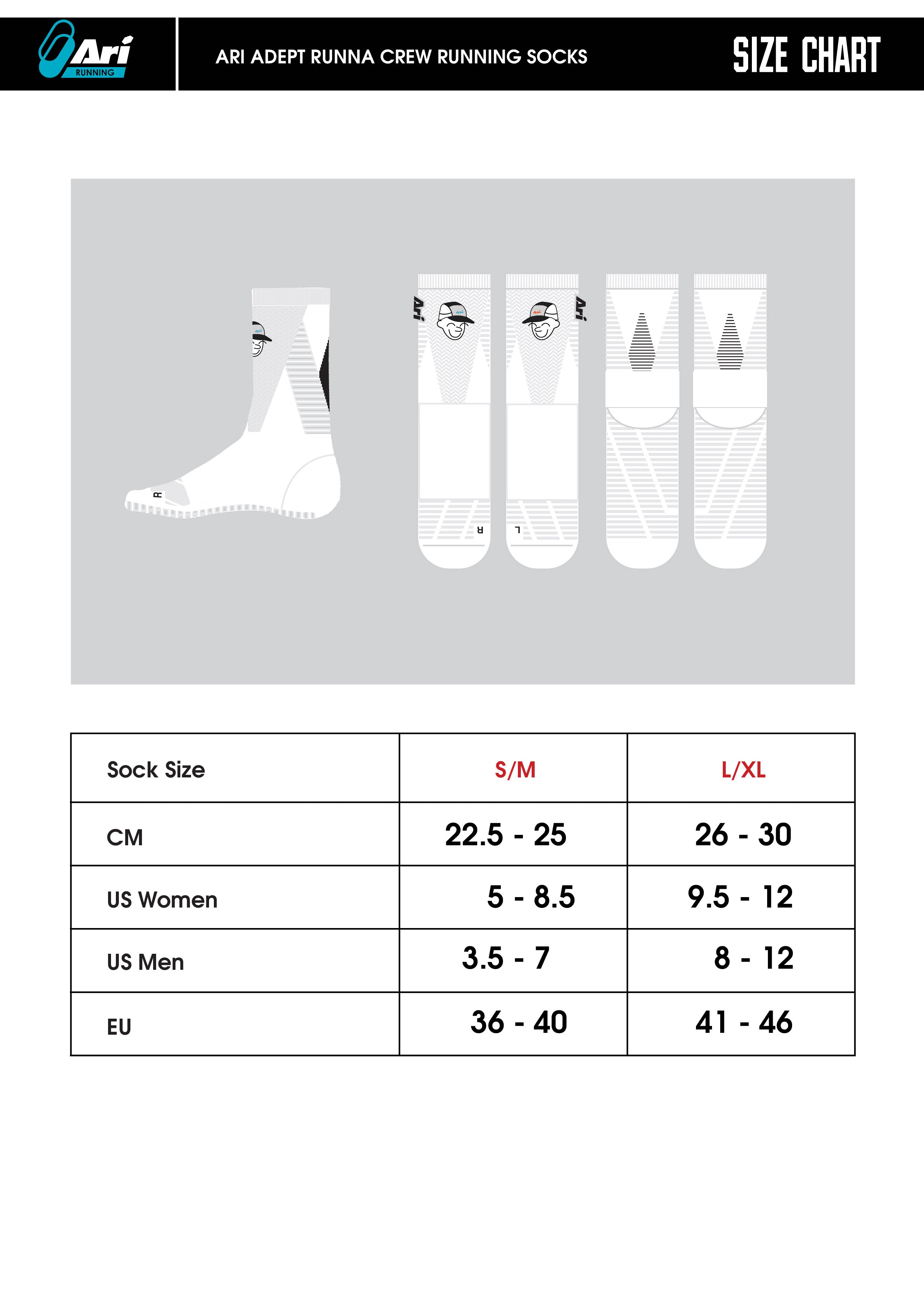 ARI ADEPT RUNNA CREW RUNNING SOCKS - WHITE/BLACK/WHITE